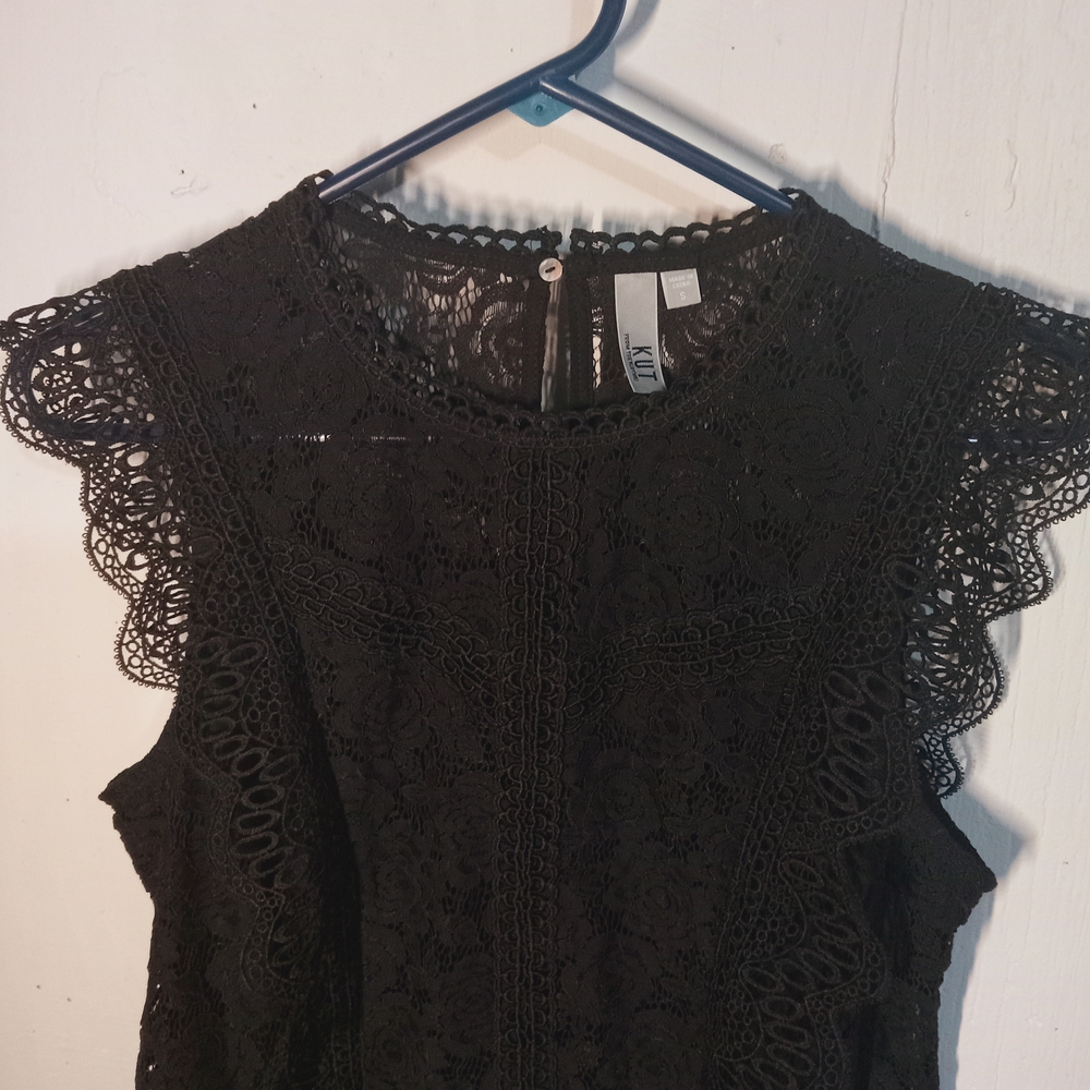 Black Lacey Blouse Scalloped Sleeve Tiered Ruffles Dark Fairy Whimsygoth Romance - Picture 6 of 7